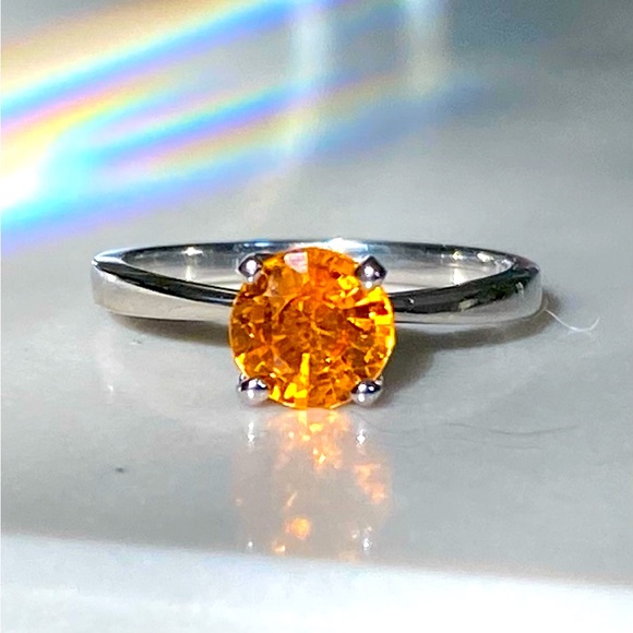 BRAND NEW 1.21 Carat Orange Sapphire Platinum Ring, Sz 6.25 - Picture 14 of 15